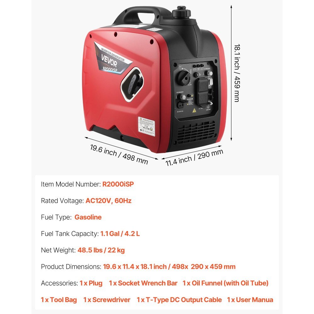 Vevor Inverter Generator Quiet 2900W Peak Watt Portable Gas Powered New - Image 7