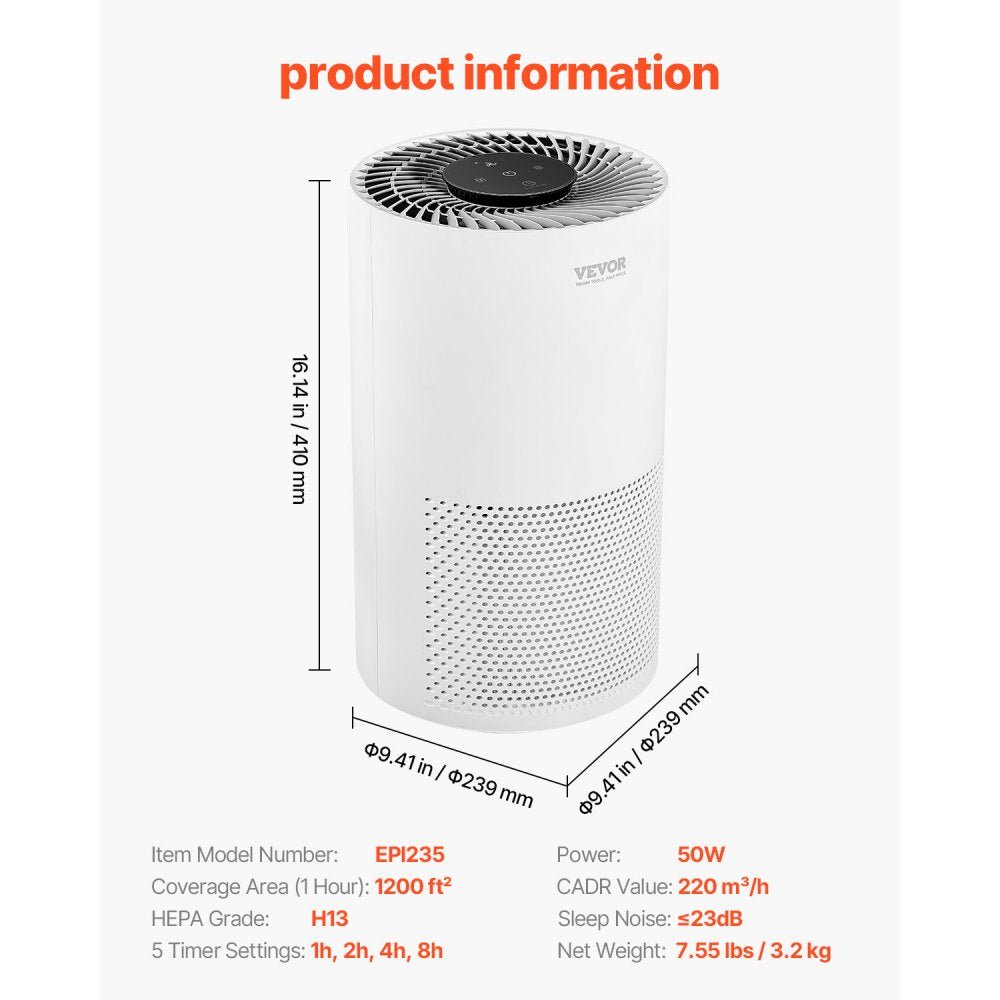 Vevor Air Purifier H13 HEPA Smart 1200 ft²/h for Home & Office New - Image 7