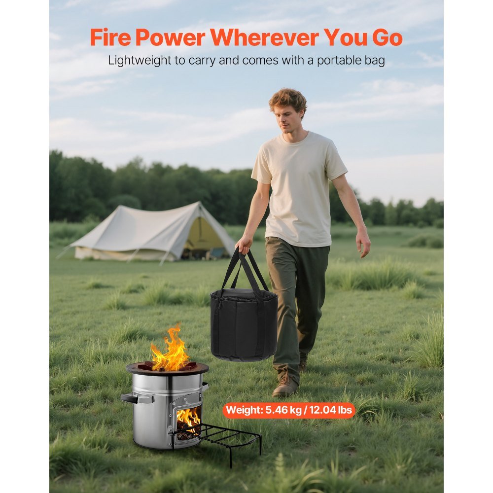 Vevor Rocket Stove Portable Wood Burning Camping Stove with Carrying Bag New - Image 7