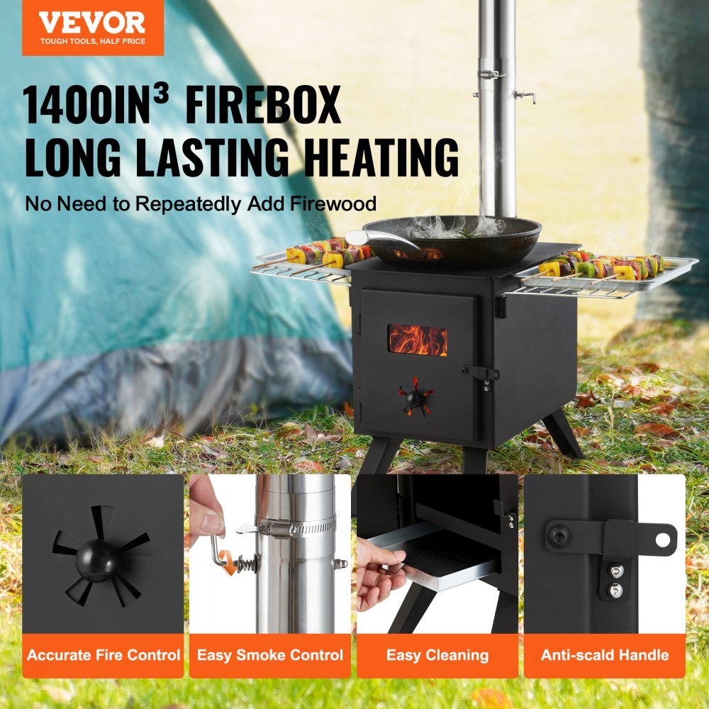 Vevor Wood Stove Portable Camping Tent Stove with 86" Chimney New - Image 2