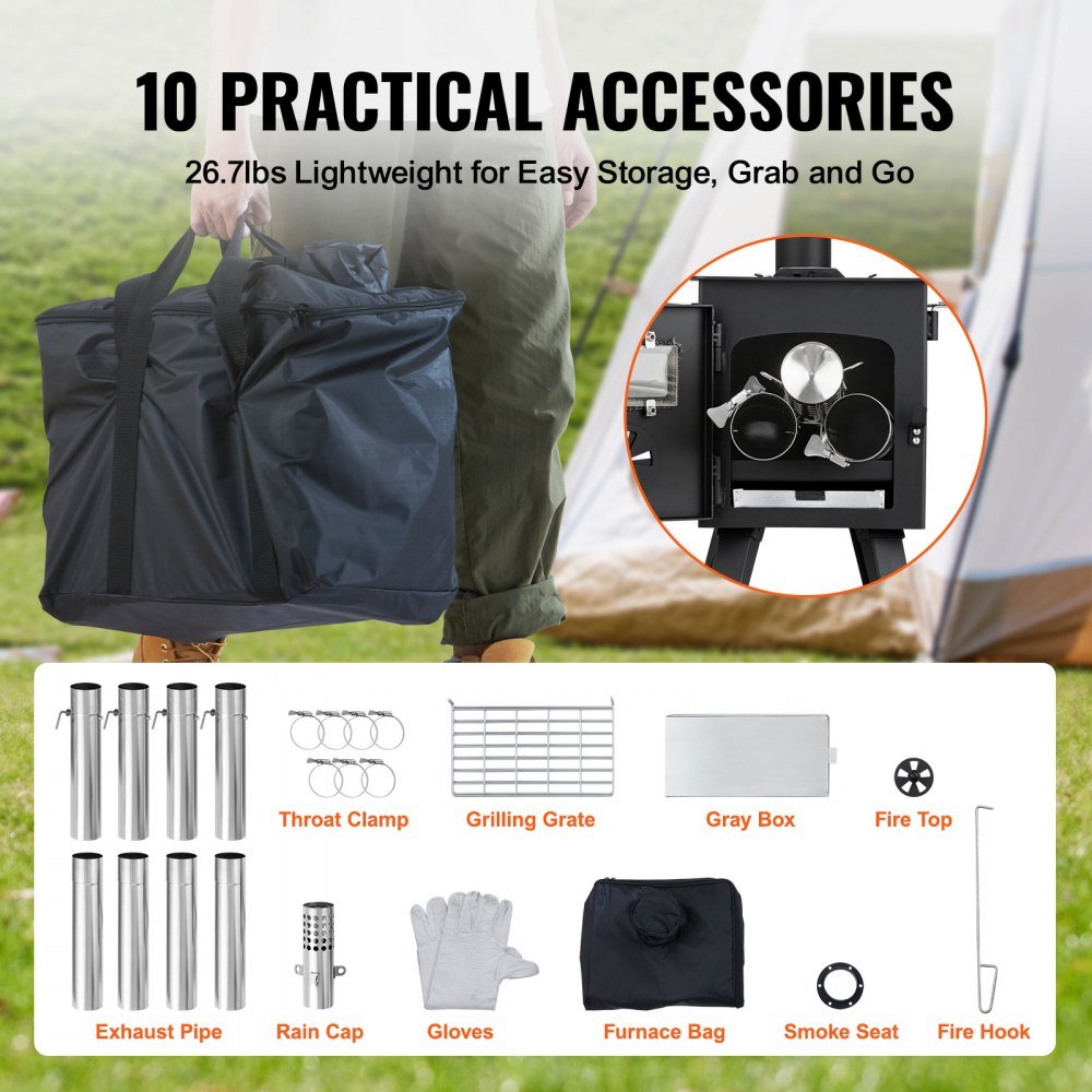 Vevor Wood Stove Portable Camping Tent Stove with 86" Chimney New - Image 3