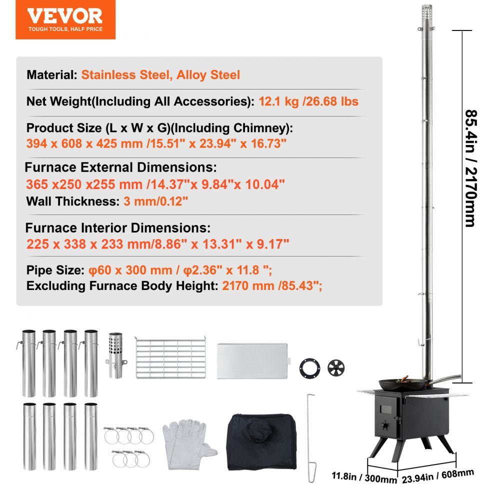 Vevor Wood Stove Portable Camping Tent Stove with 86" Chimney New - Image 7