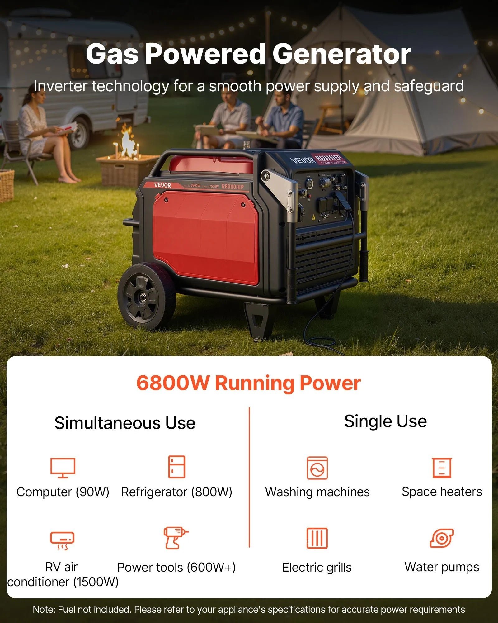 Vevor Inverter Generator 6800W/10000W Gas Remote Start CO Sensor 120/240V New - Image 2
