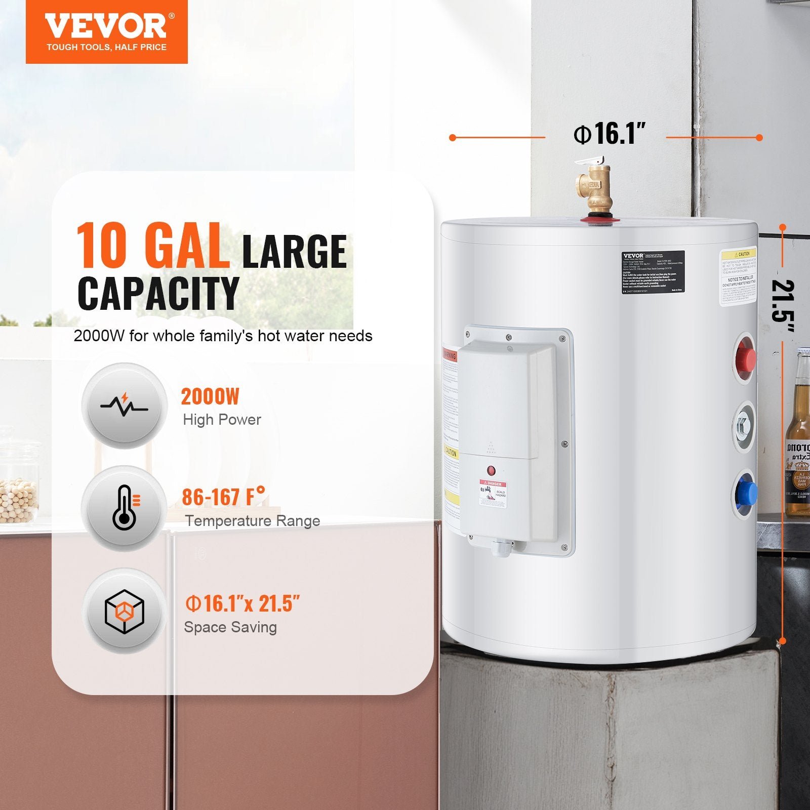Vevor Electric Water Heater 10 Gallon Instant Hot 1600W New - Image 2