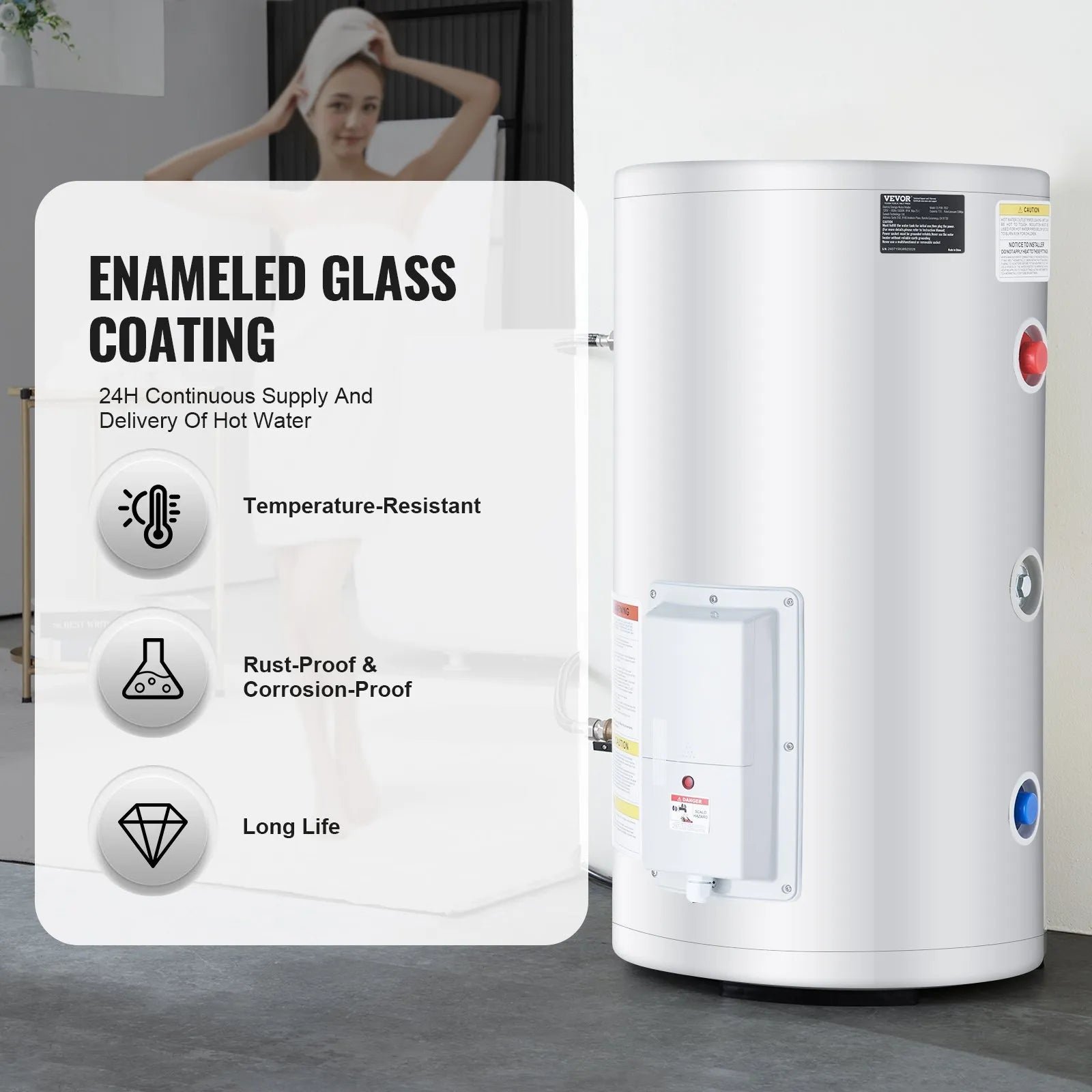 Vevor Electric Water Heater 18 Gallon Instant Hot 1.6kW LED Display New - Image 4