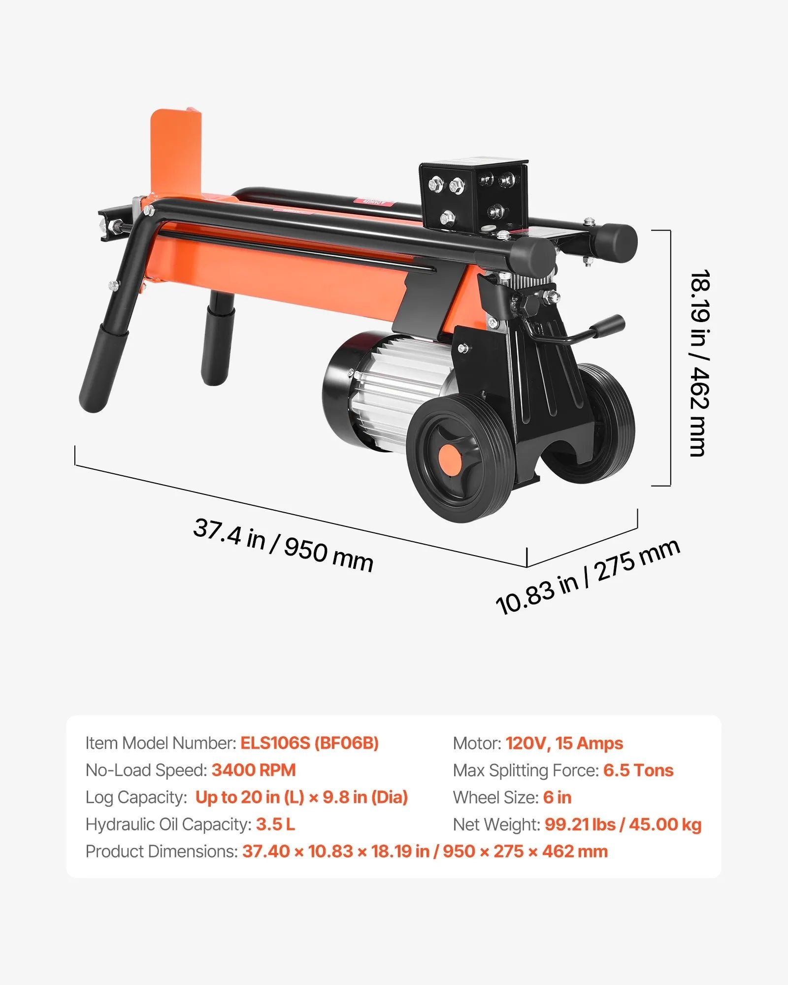 Vevor Electric Log Splitter 6.5 Ton Portable 1500W 15 Amp Motor New - Image 7