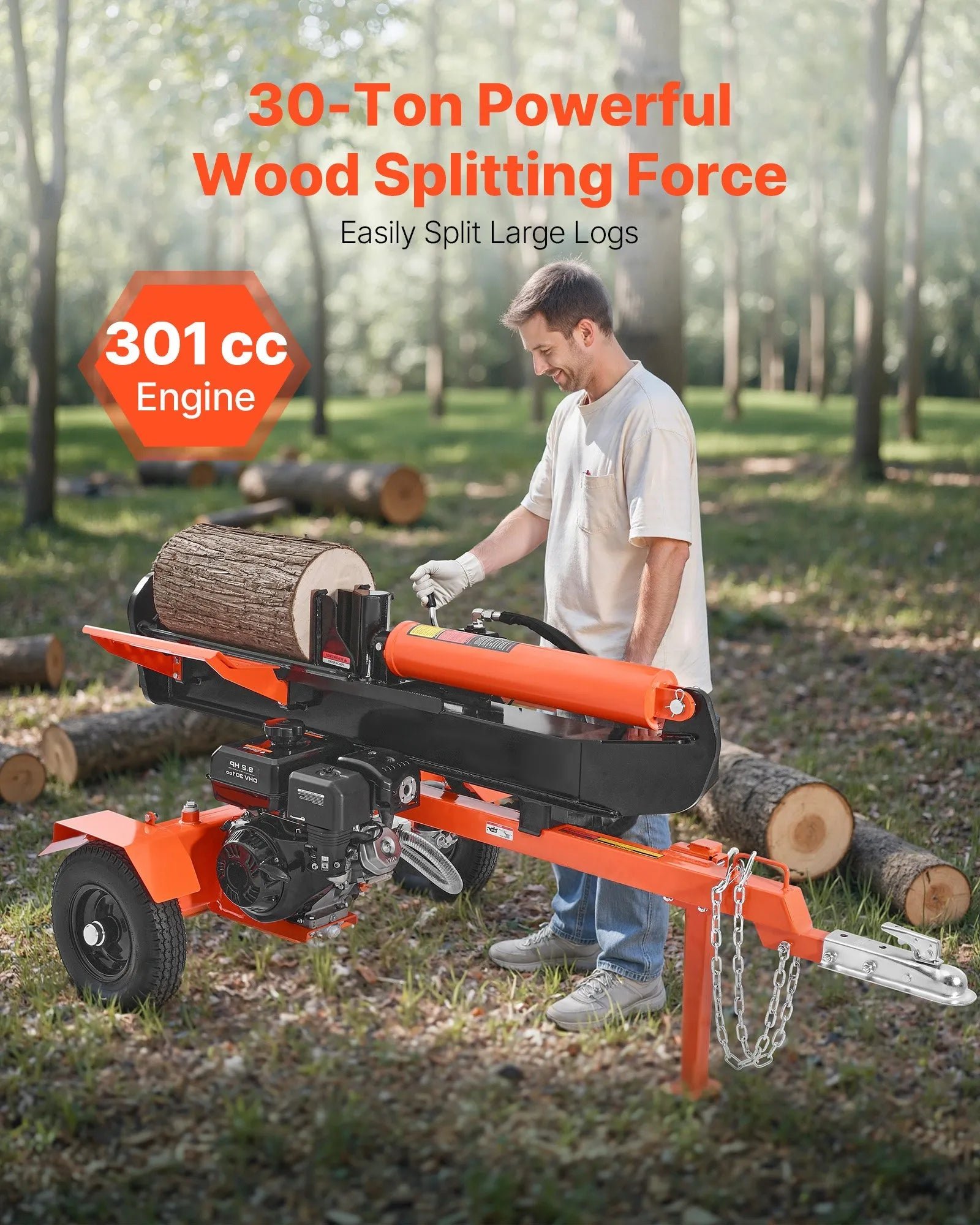 Vevor Log Splitter 30 Ton Horizontal Vertical with Auto Return 306CC Gas Engine 2" Ball Coupler New - Image 2