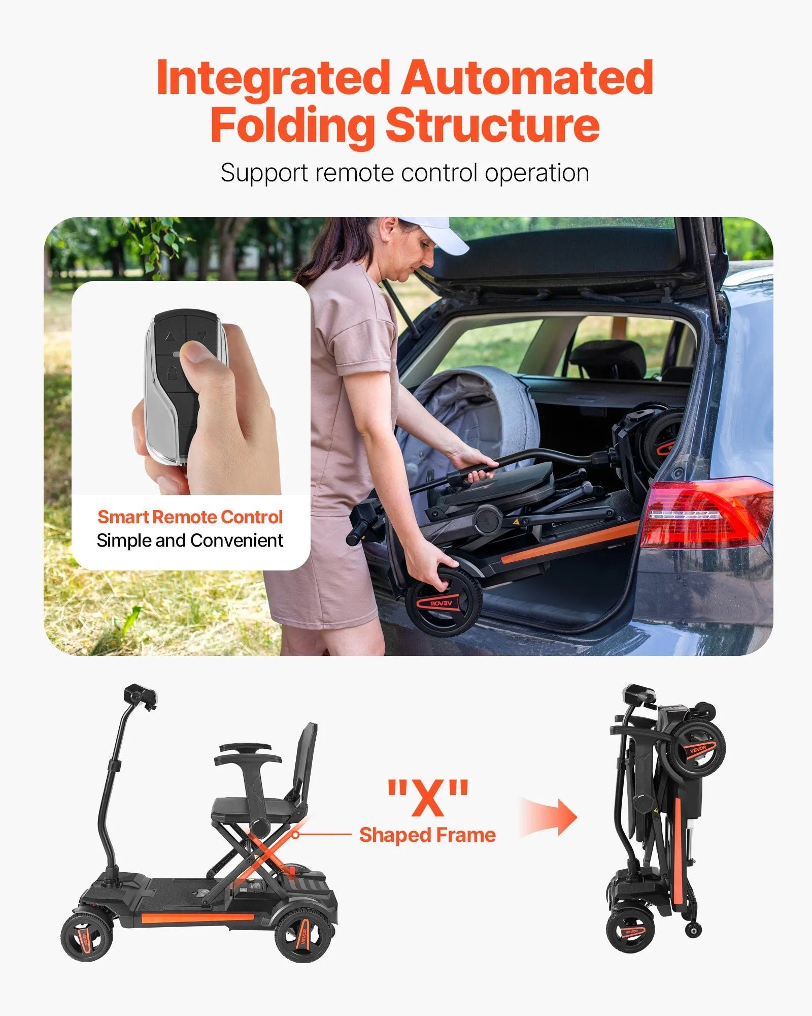 Vevor Mobility Scooter 4 Wheel Automatic Folding Remote Control 24V 4 MPH 9.3 Mile Range New - Image 3