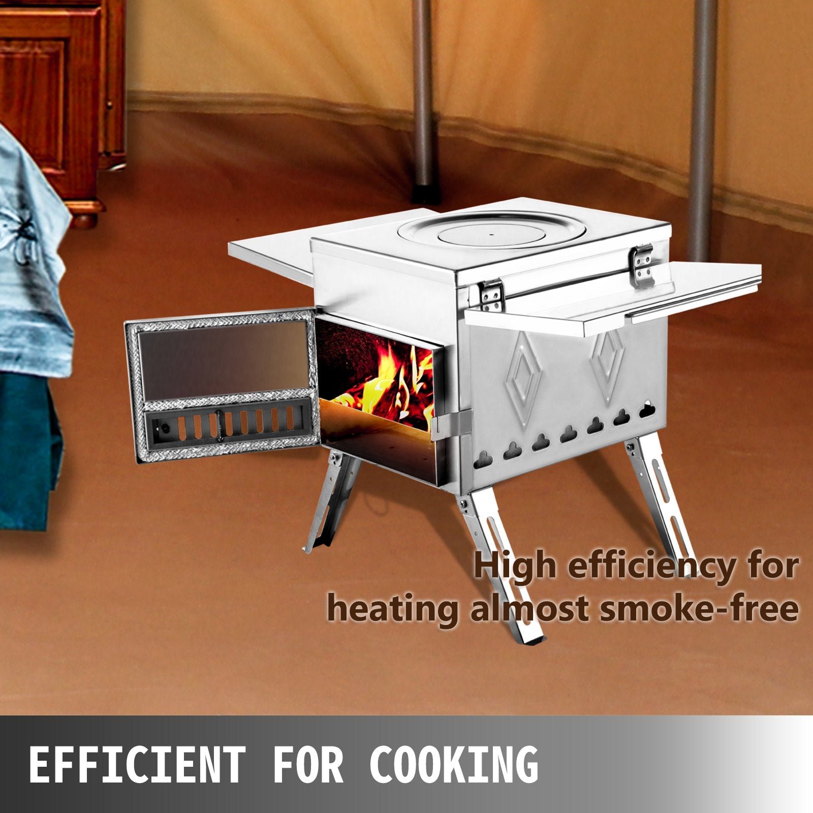 Vevor Tent Wood Stove 17.5" x 14.7" x 10.6" Stainless Steel Portable with Folding Pipe New - Image 4