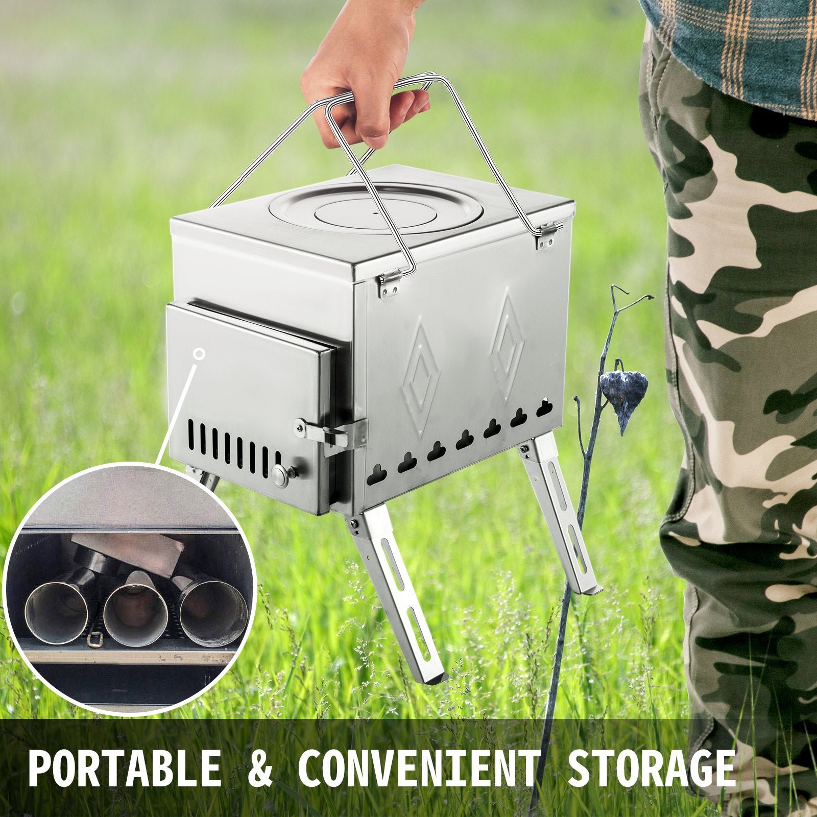 Vevor Tent Wood Stove 17.5" x 14.7" x 10.6" Stainless Steel Portable with Folding Pipe New - Image 6