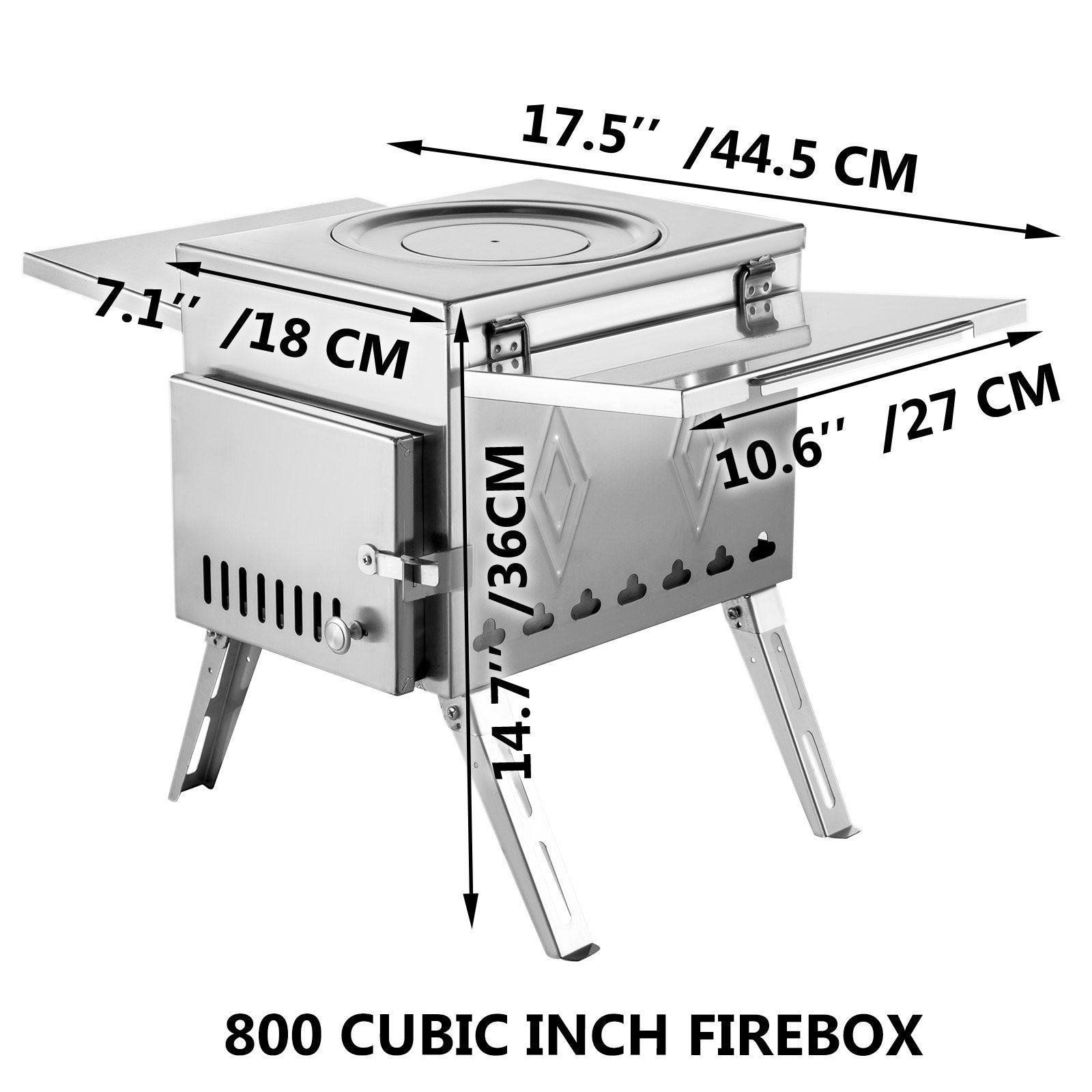 Vevor Tent Wood Stove 17.5" x 14.7" x 10.6" Stainless Steel Portable with Folding Pipe New - Image 7